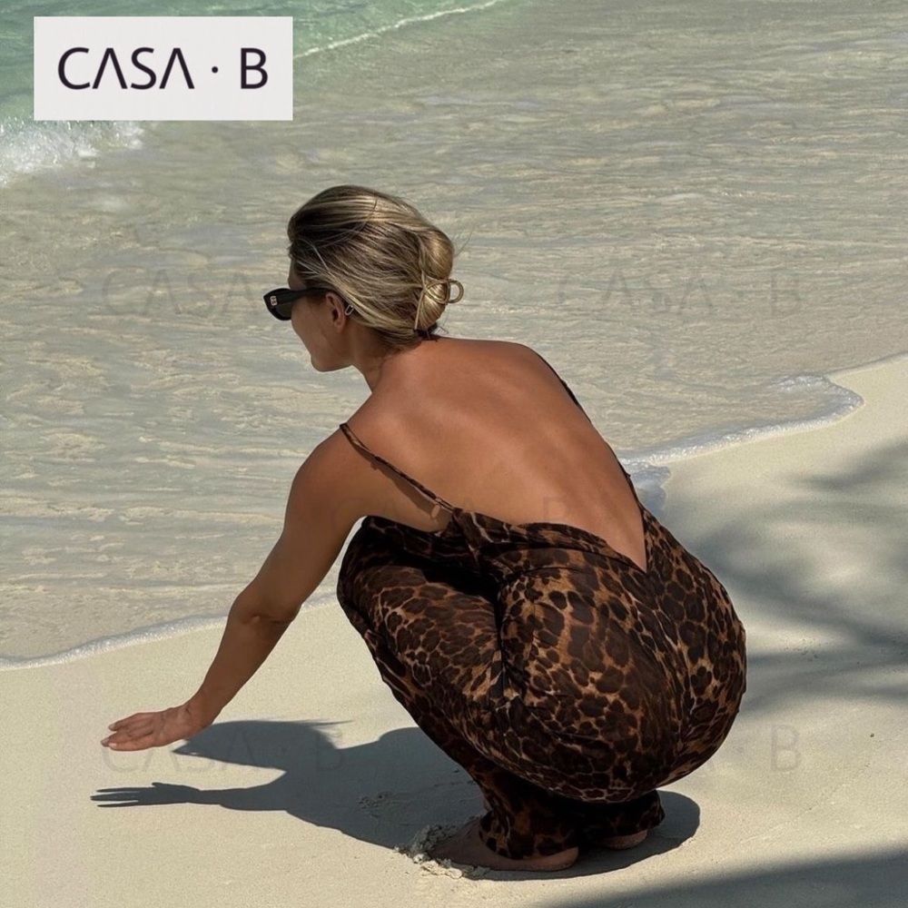 5⭐️CASA B |Vivianne Leopard Print Sheer Cowl Neck Maxi Dress